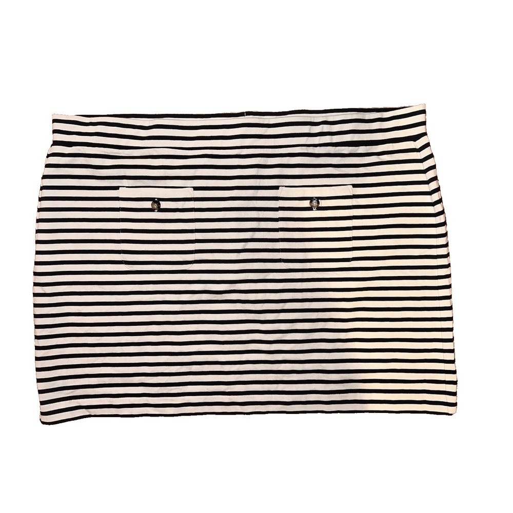 J.Crew Womens 3X Striped Mini Skirt Black White Nautical Knit Front Pockets NEW